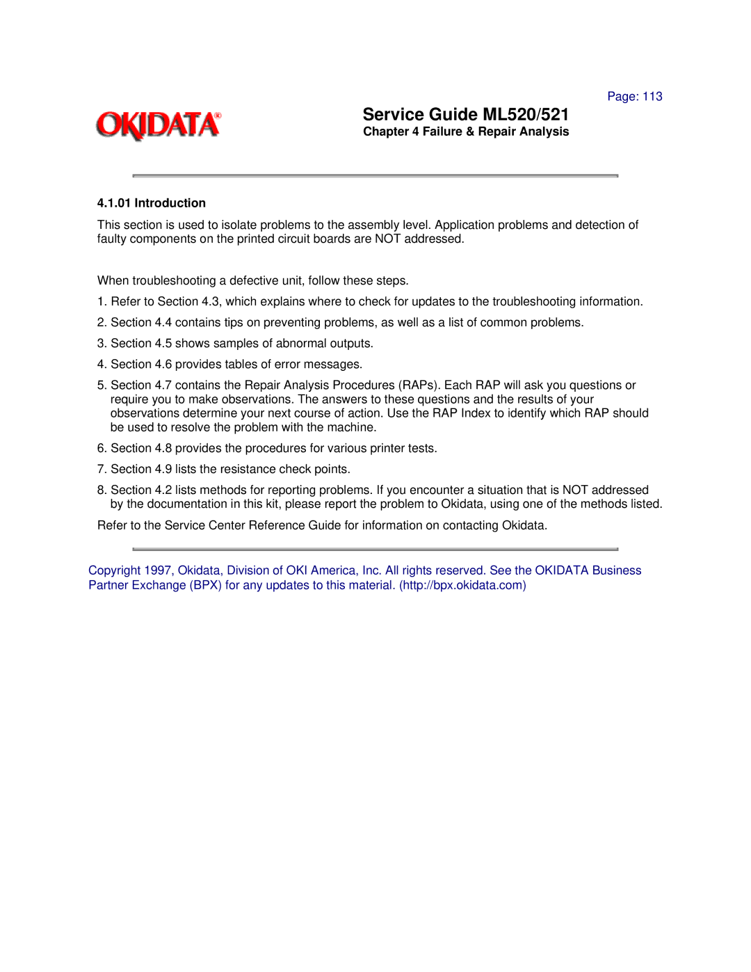 Oki ML520, ML521 manual Failure & Repair Analysis Introduction 