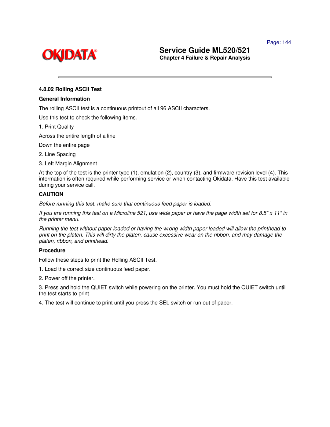 Oki ML521, ML520 manual Procedure 