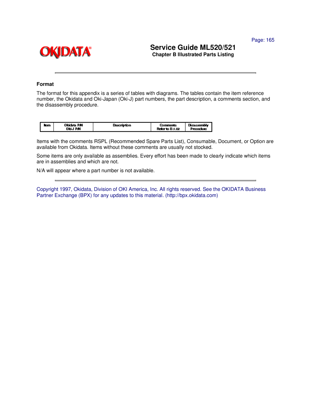 Oki ML520, ML521 manual Chapter B Illustrated Parts Listing Format 