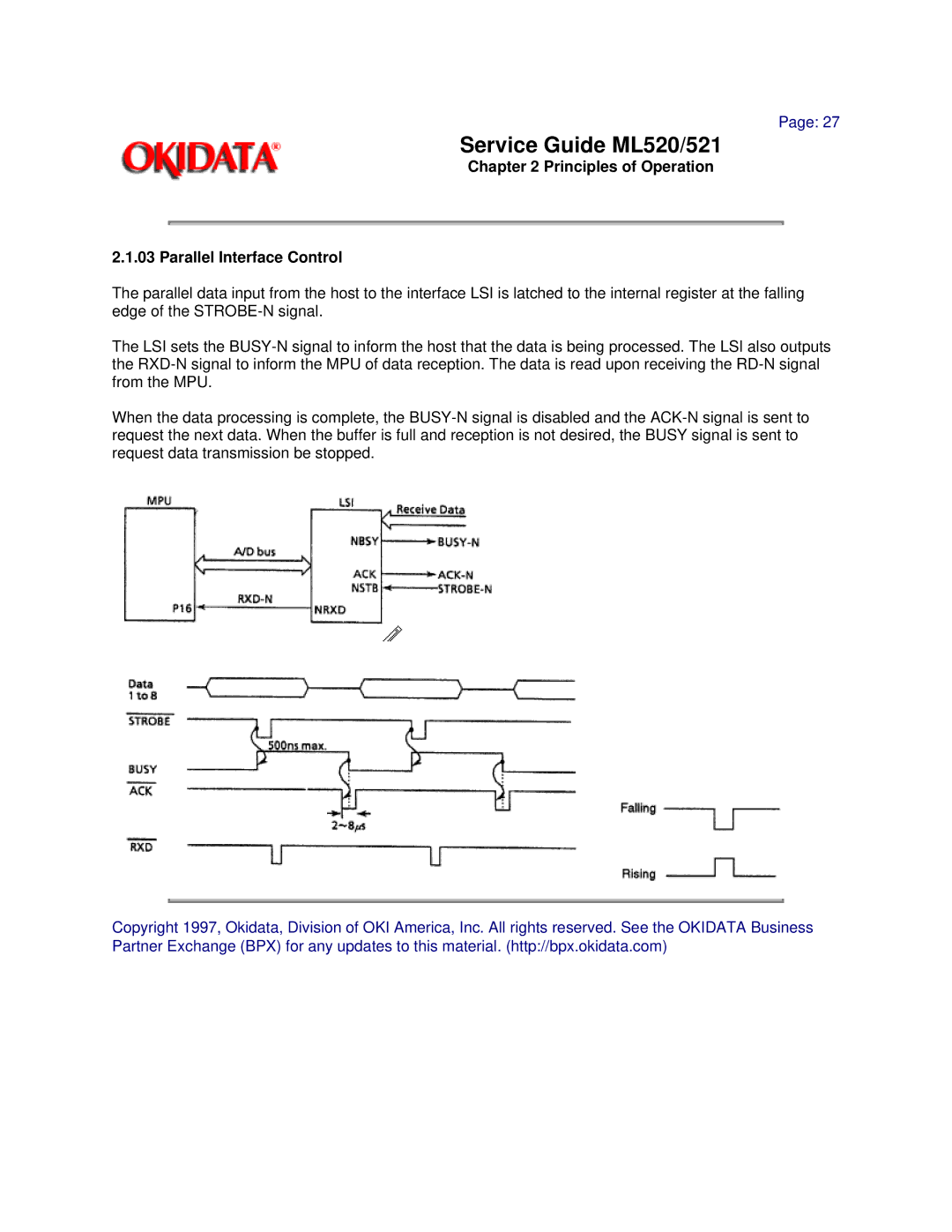 Oki ML521, ML520 manual Principles of Operation Parallel Interface Control 