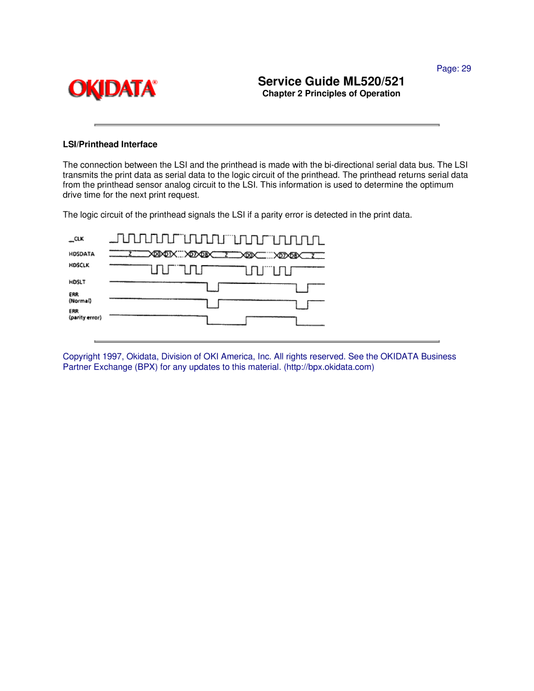 Oki ML521, ML520 manual Principles of Operation LSI/Printhead Interface 