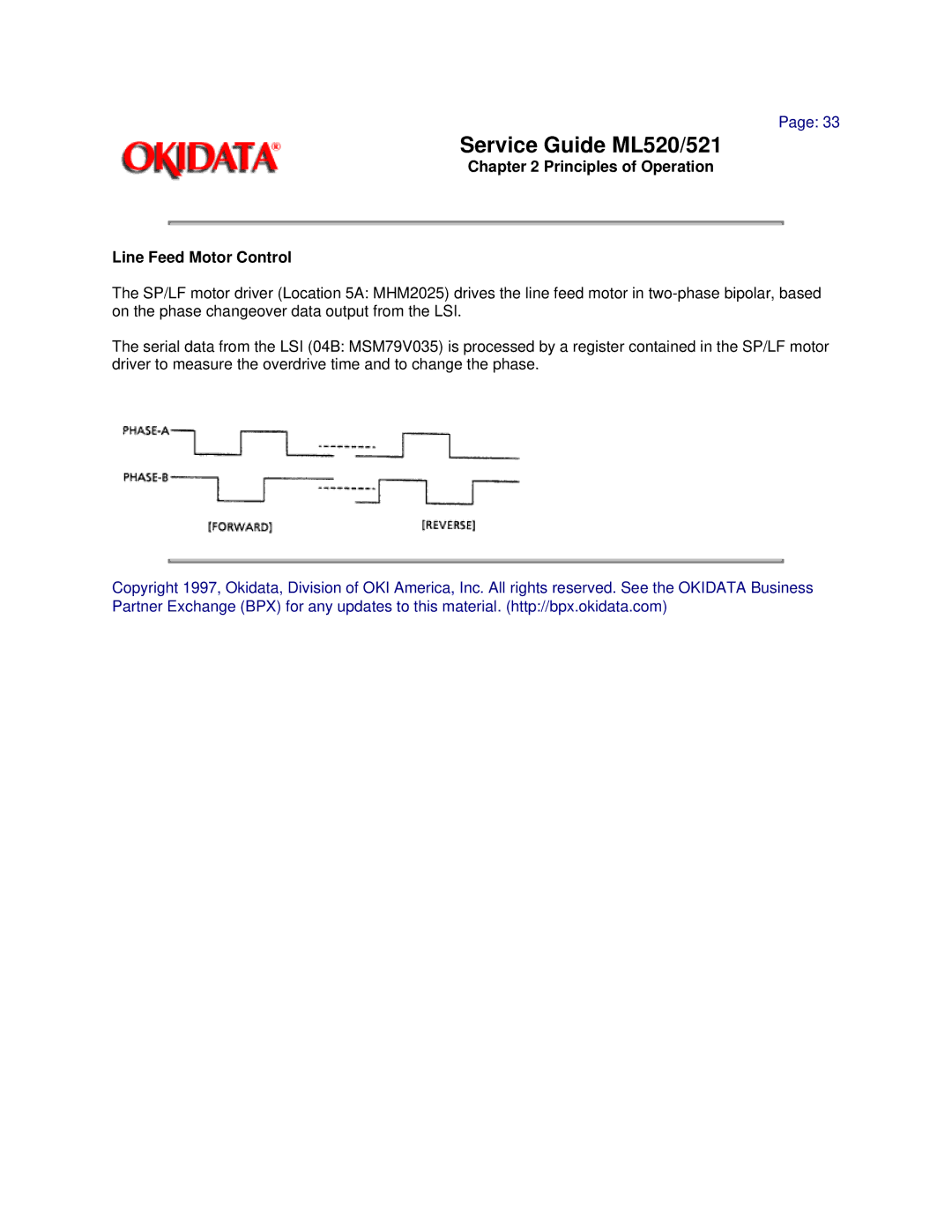 Oki ML521, ML520 manual Principles of Operation Line Feed Motor Control 