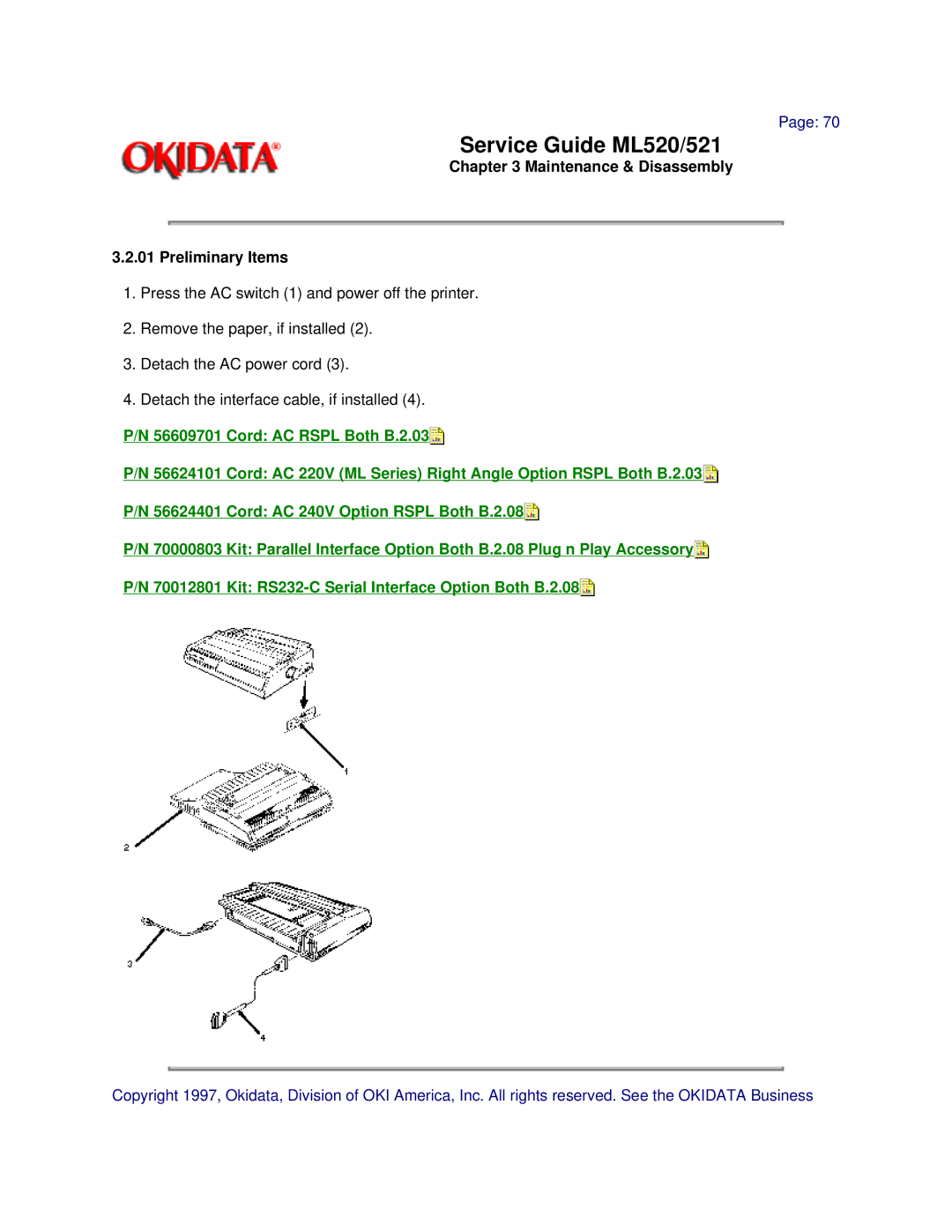 Oki ML520, ML521 manual Maintenance & Disassembly Preliminary Items 