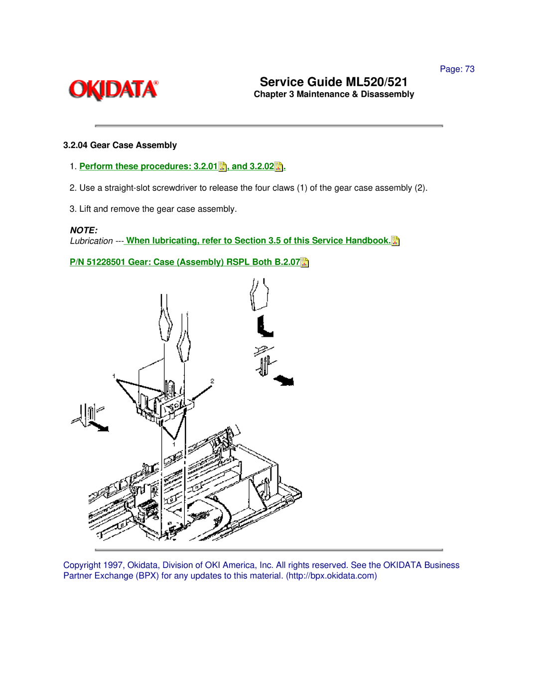 Oki ML521, ML520 manual Maintenance & Disassembly Gear Case Assembly 