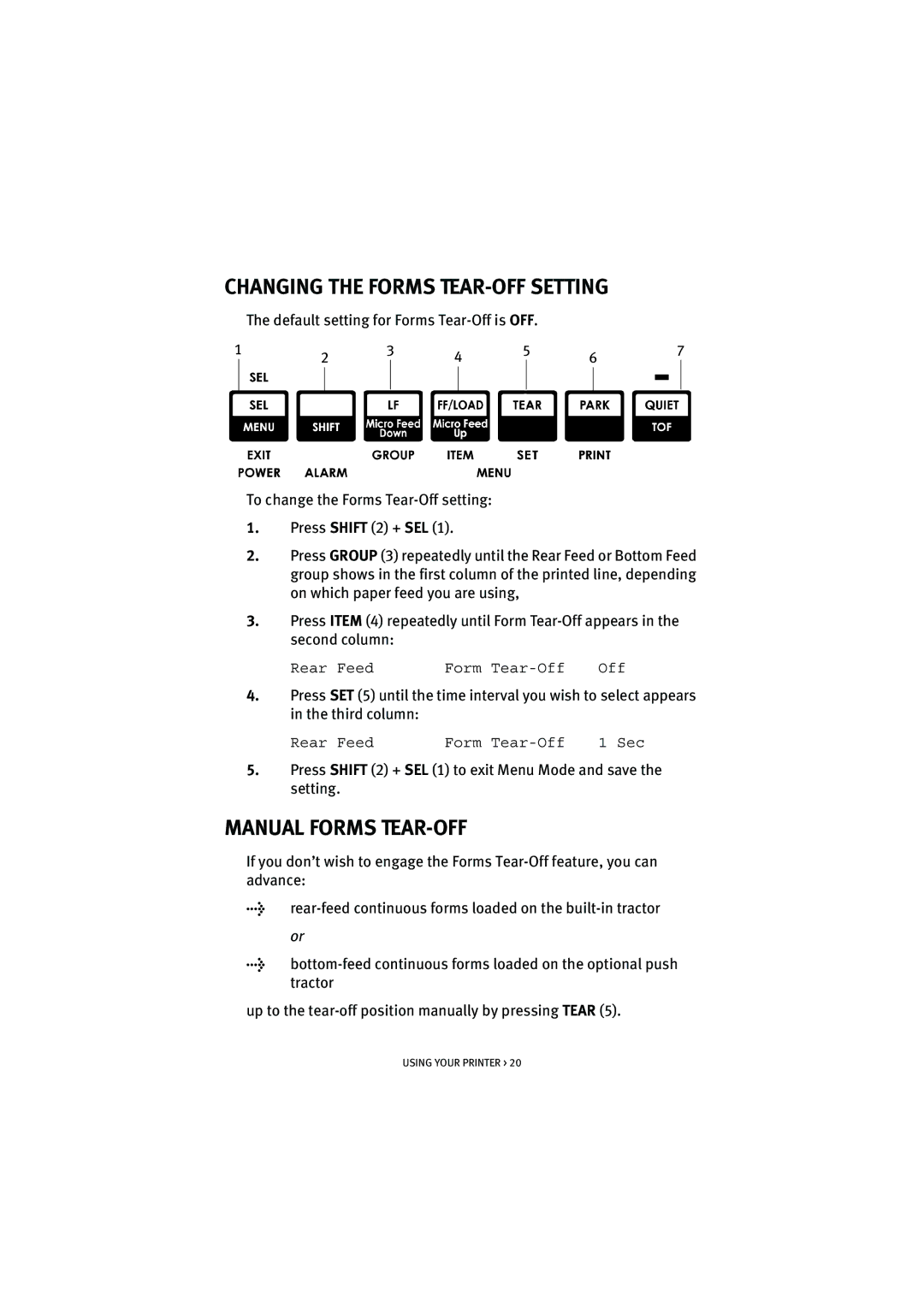 Oki ML5521, ML5520 manual Changing the Forms TEAR-OFF Setting, Manual Forms TEAR-OFF 