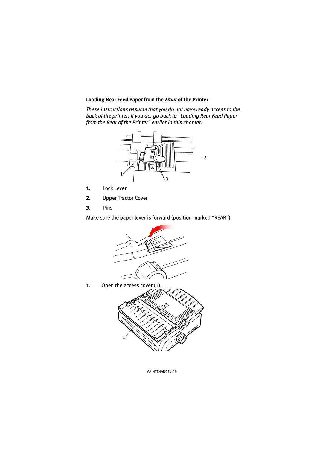 Oki ML5520, ML5521 manual Loading Rear Feed Paper from the Front of the Printer 