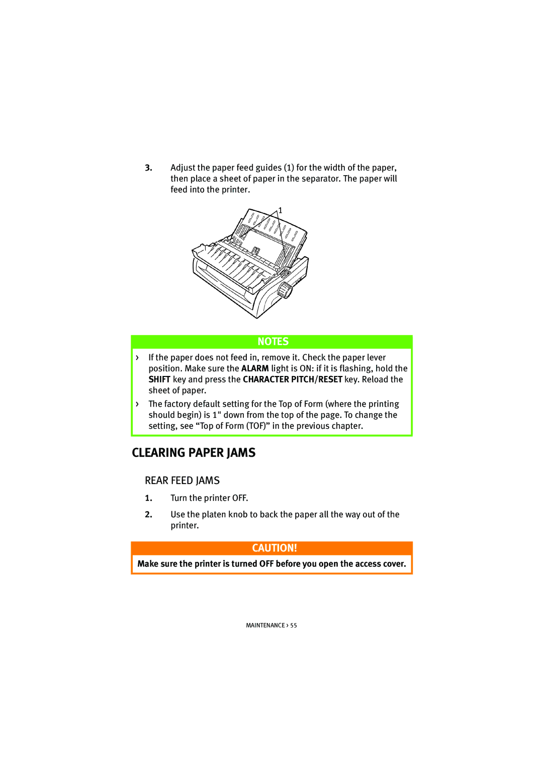 Oki ML5520, ML5521 manual Clearing Paper Jams, Rear Feed Jams 