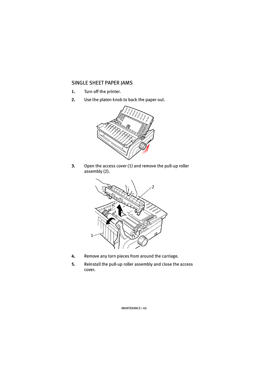 Oki ML5521, ML5520 manual Single Sheet Paper Jams 