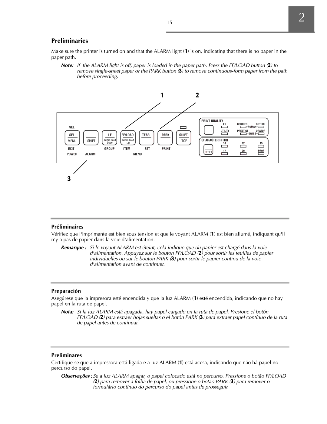 Oki ML590 manual Preliminaries, Préliminaires 