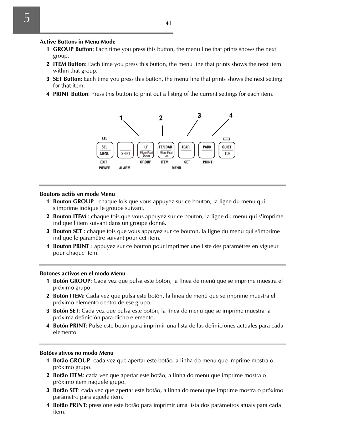 Oki ML590 manual Uálç l, Vçãç lç, Vç ç lç, Botões ativos no modo Menu 