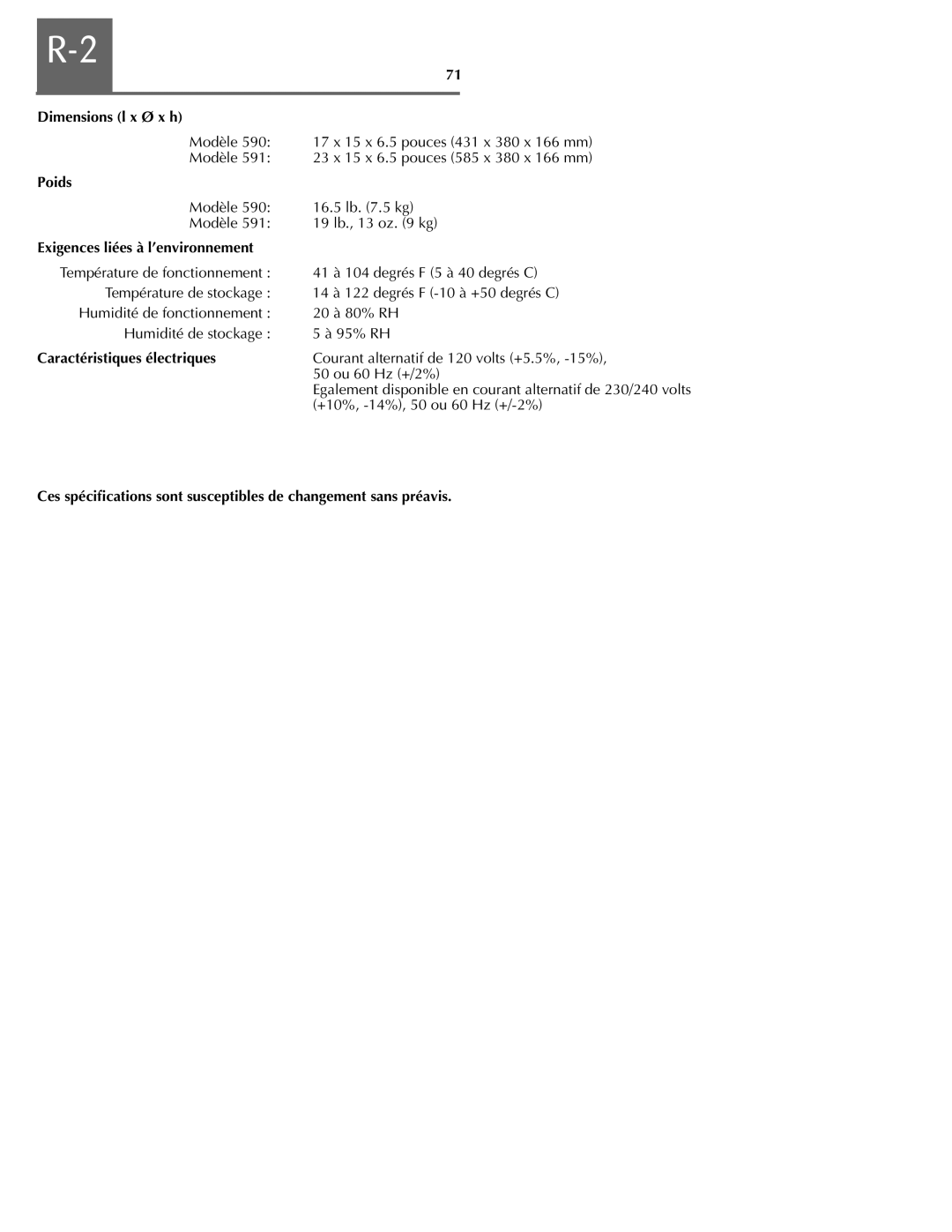 Oki ML590 manual Dimensions l x Ø x h, Exigences liées à l’environnement, Caractéristiques électriques 