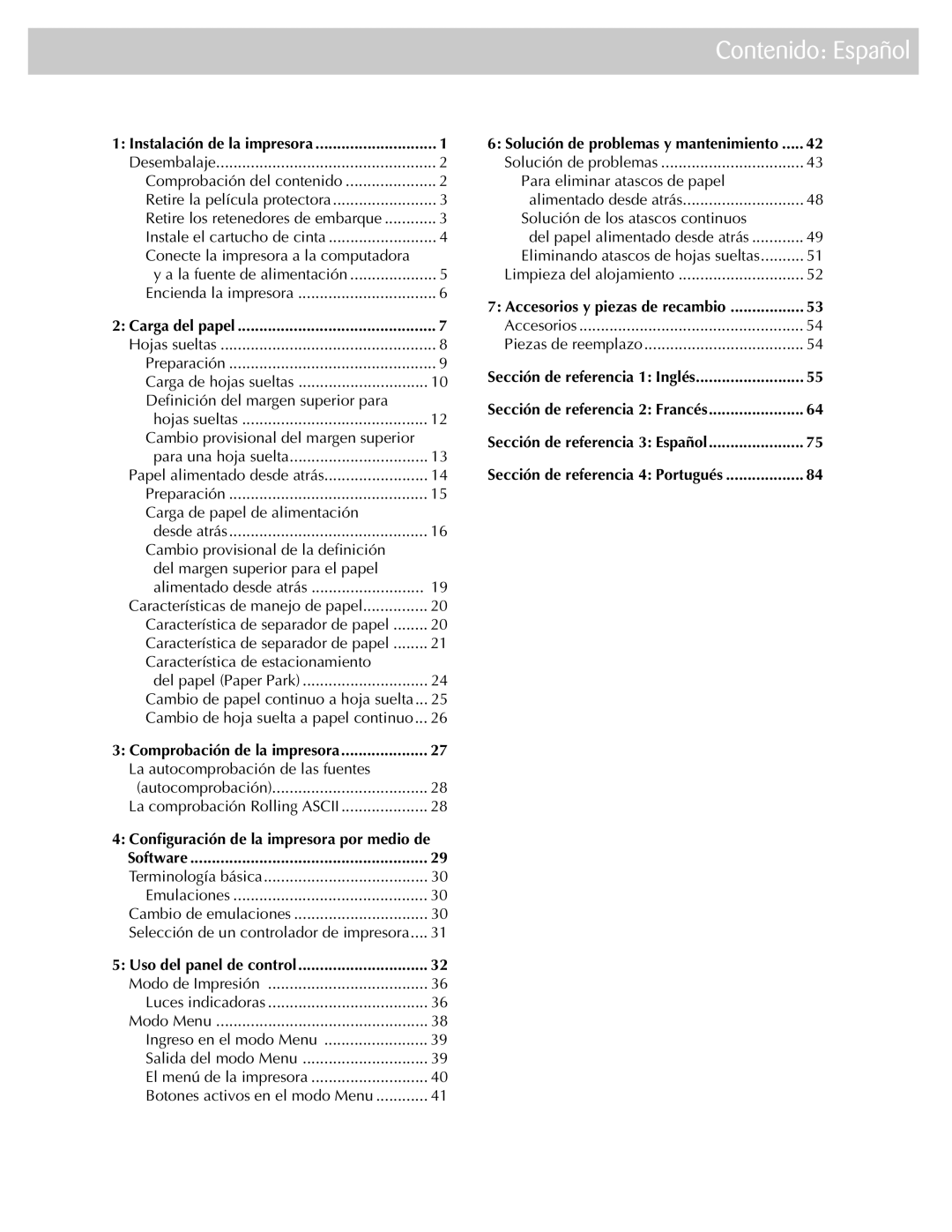 Oki ML590 manual Contenido Español 