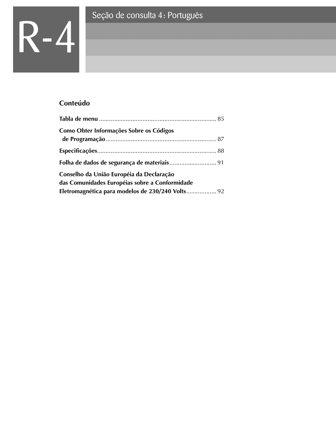 Oki ML590 manual Seção de consulta 4 Português, Conteúdo, Folha de dados de segurança de materiais 