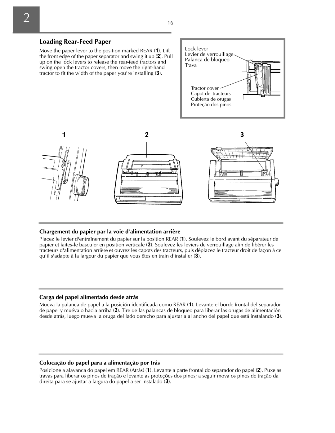 Oki ML590 manual Loading Rear-Feed Paper, Chargement du papier par la voie dalimentation arrière 