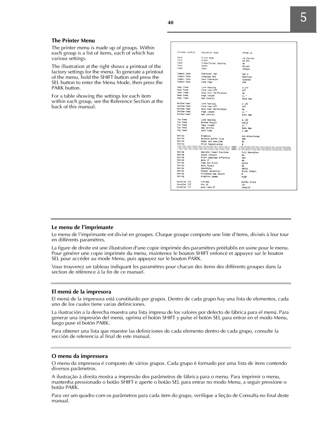 Oki ML590 manual sèç oólç, iç ó, El menú de la impresora, n ã˜ ó 