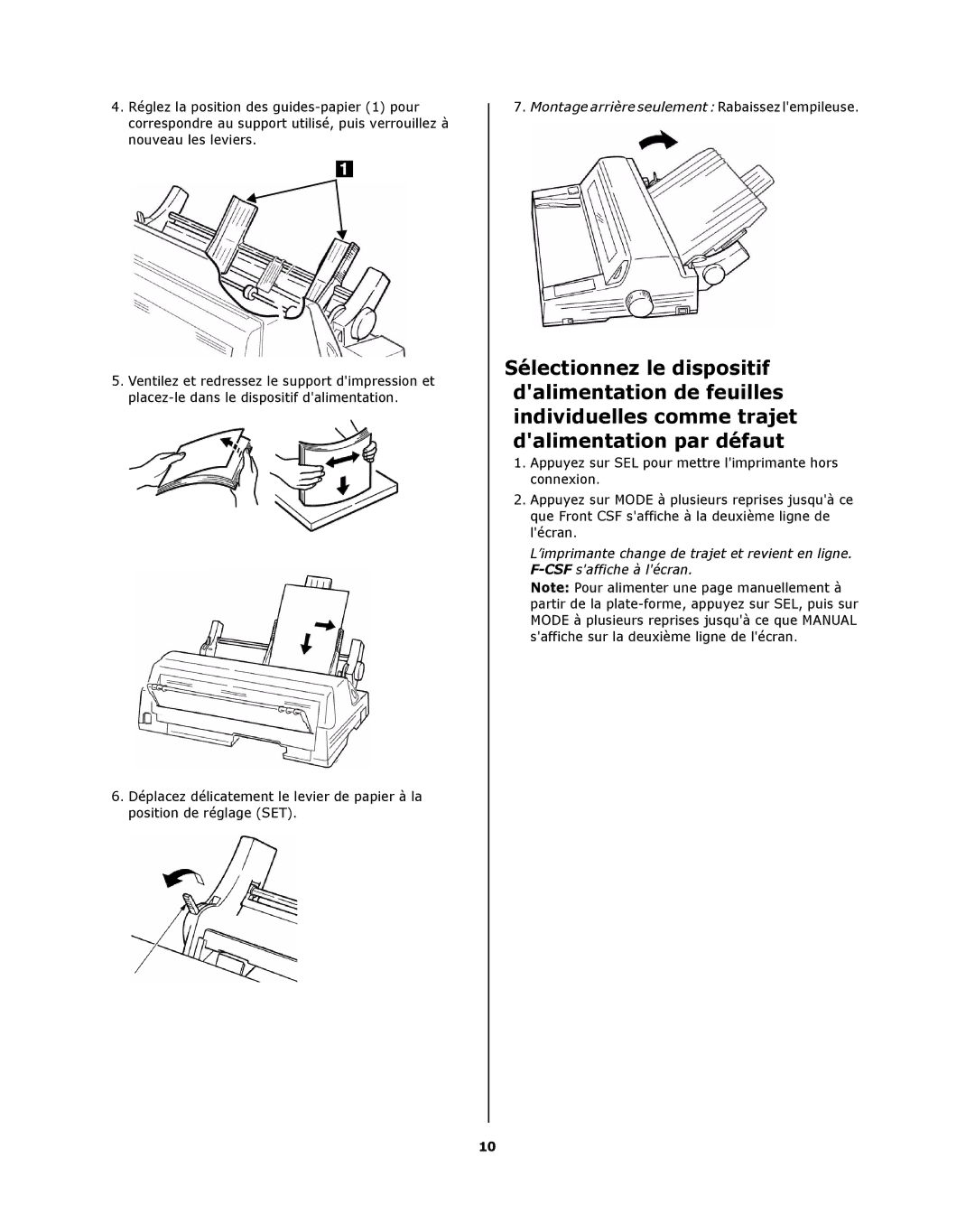 Oki ML8810n installation instructions Montage arrière seulement Rabaissez lempileuse 