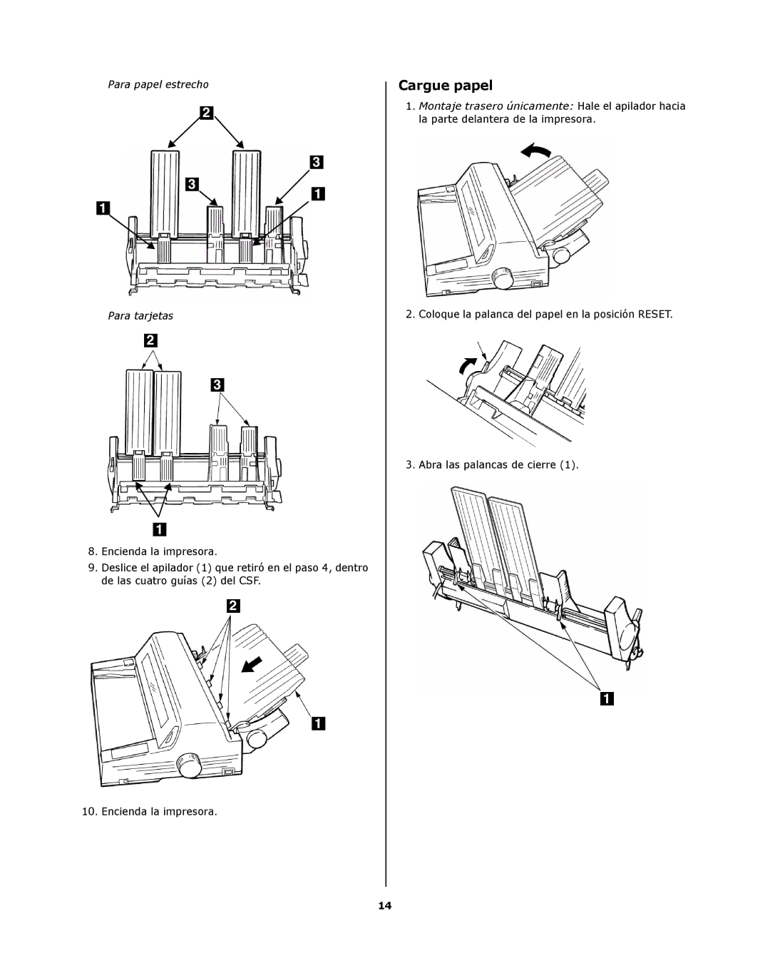 Oki ML8810n installation instructions Cargue papel, Para papel estrecho Para tarjetas 