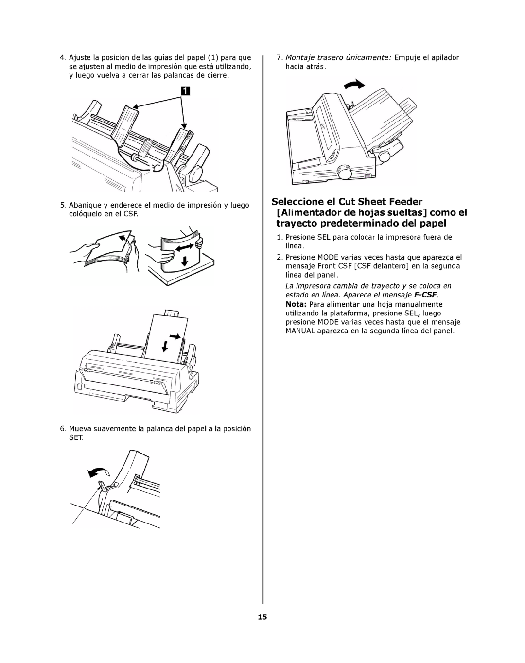 Oki ML8810n installation instructions Mueva suavemente la palanca del papel a la posición SET 