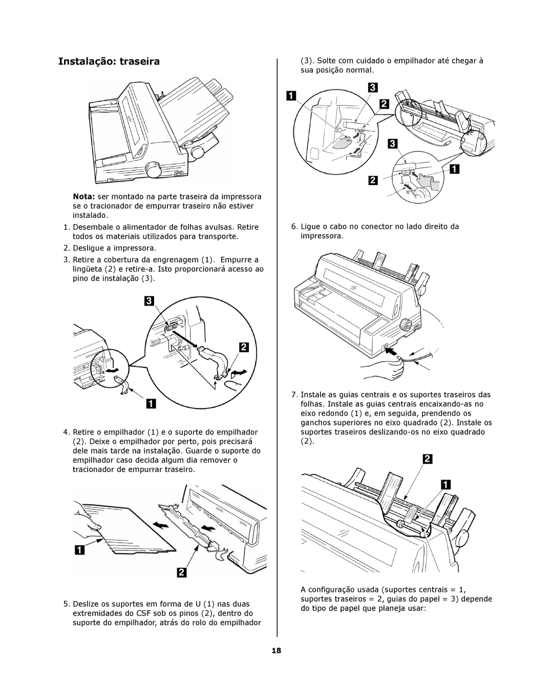 Oki ML8810n installation instructions Instalação traseira, Ligue o cabo no conector no lado direito da impressora 