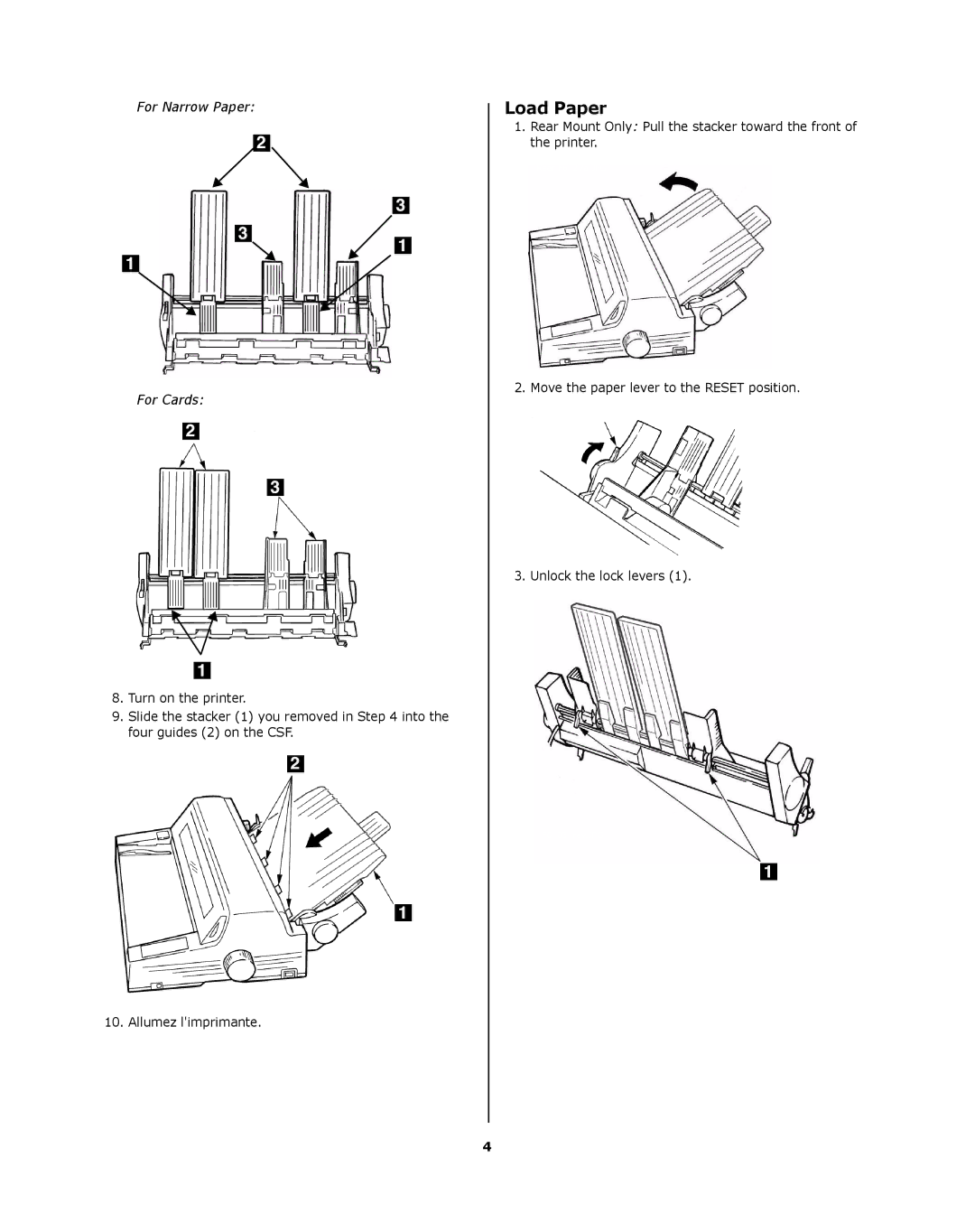 Oki ML8810n installation instructions Load Paper, For Narrow Paper For Cards 