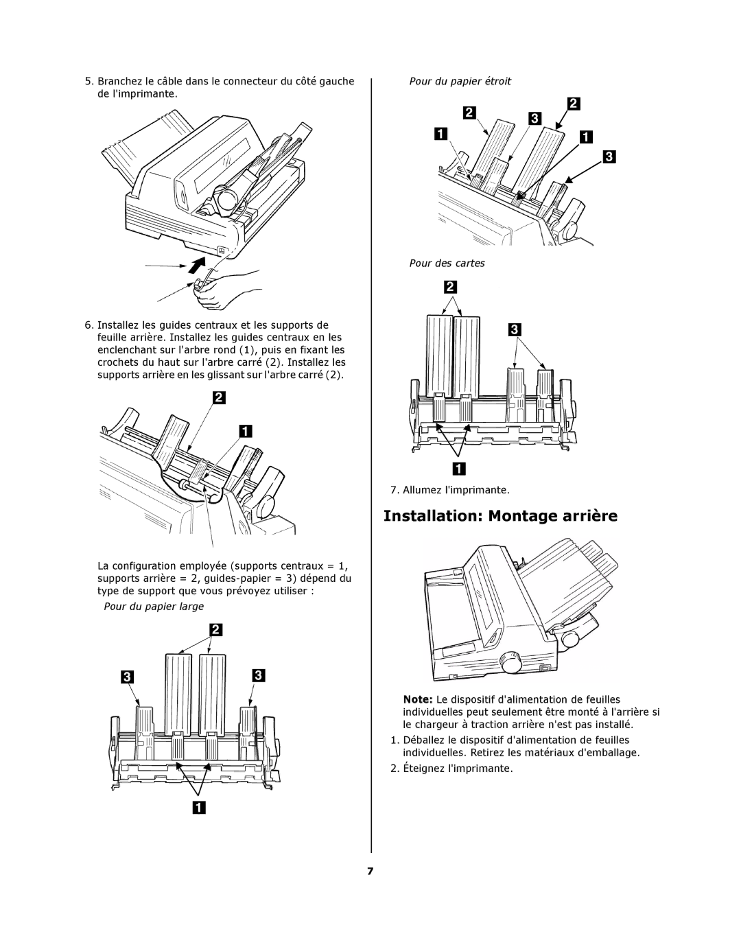 Oki ML8810n installation instructions Installation Montage arrière, Allumez limprimante 