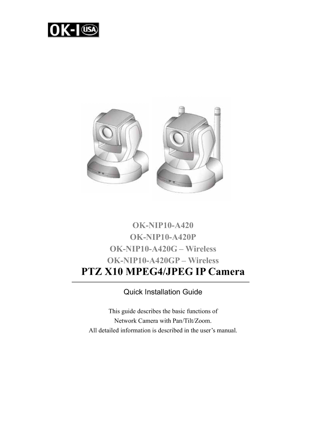 Oki OK-NIP10-A420P, OK-NIP10-A420GP user manual PTZ X10 MPEG4/JPEG IP Camera 