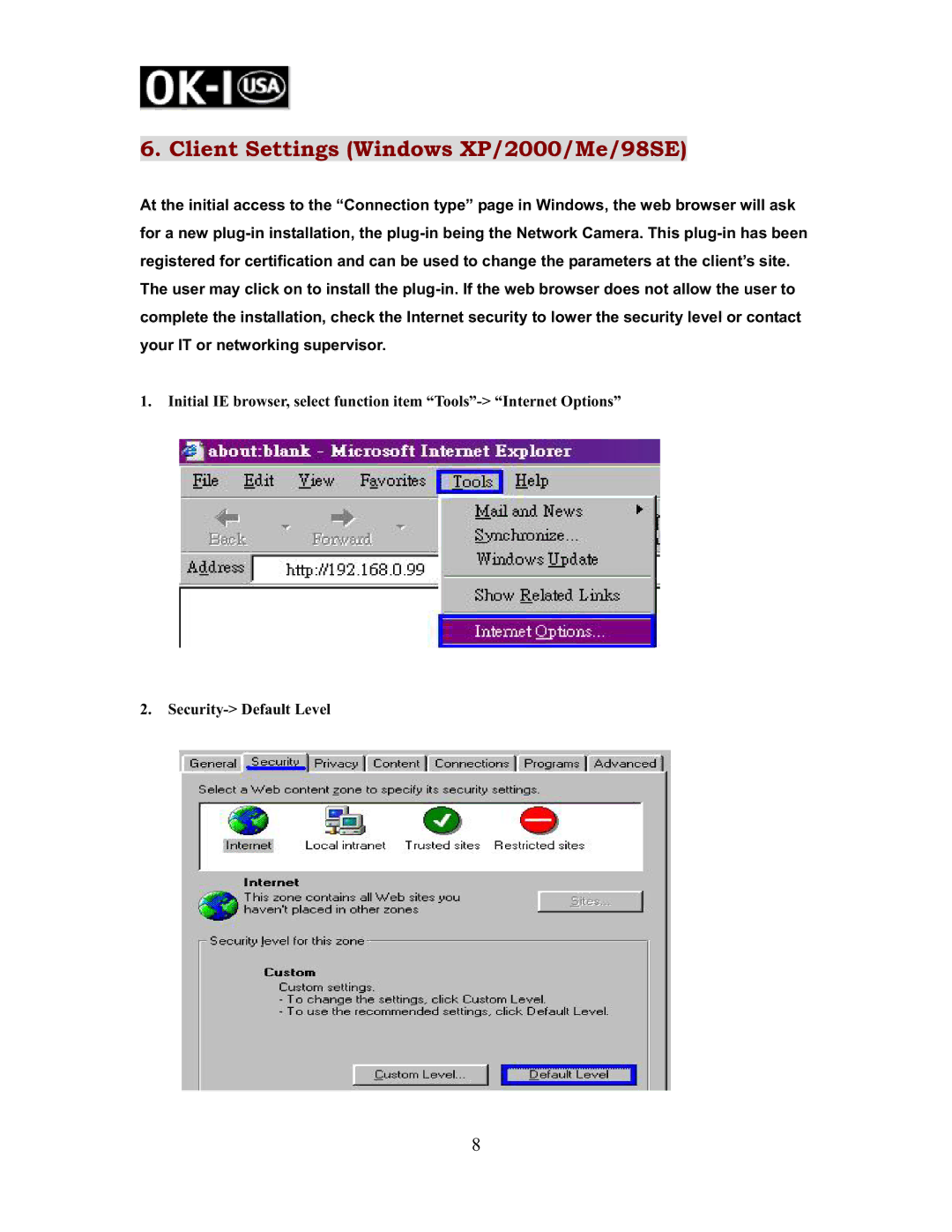 Oki OK-NIP10-A420P, OK-NIP10-A420GP user manual Client Settings Windows XP/2000/Me/98SE 