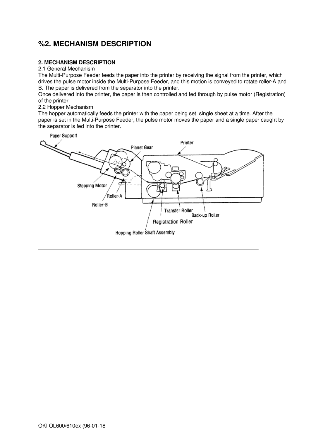Oki OL610EPS, OL600E manual Mechanism Description 
