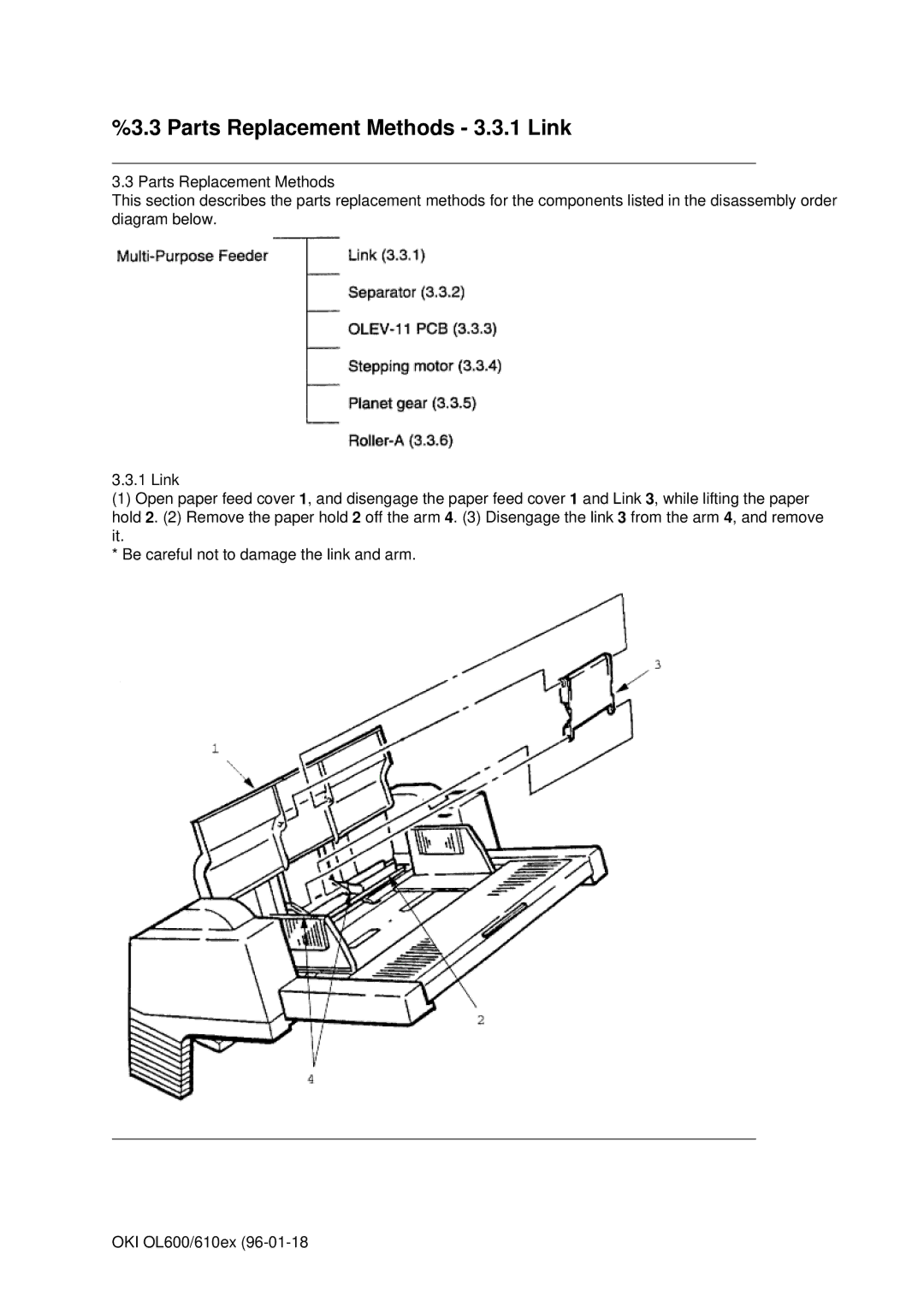 Oki OL610EPS, OL600E manual Parts Replacement Methods 3.3.1 Link 