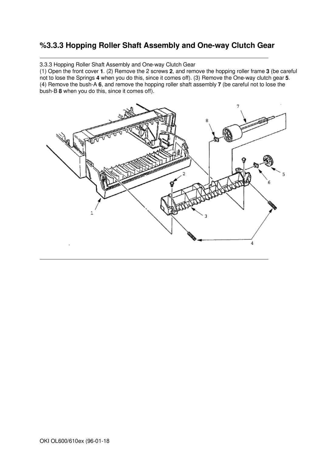 Oki OL610EPS, OL600E manual Hopping Roller Shaft Assembly and One-way Clutch Gear 