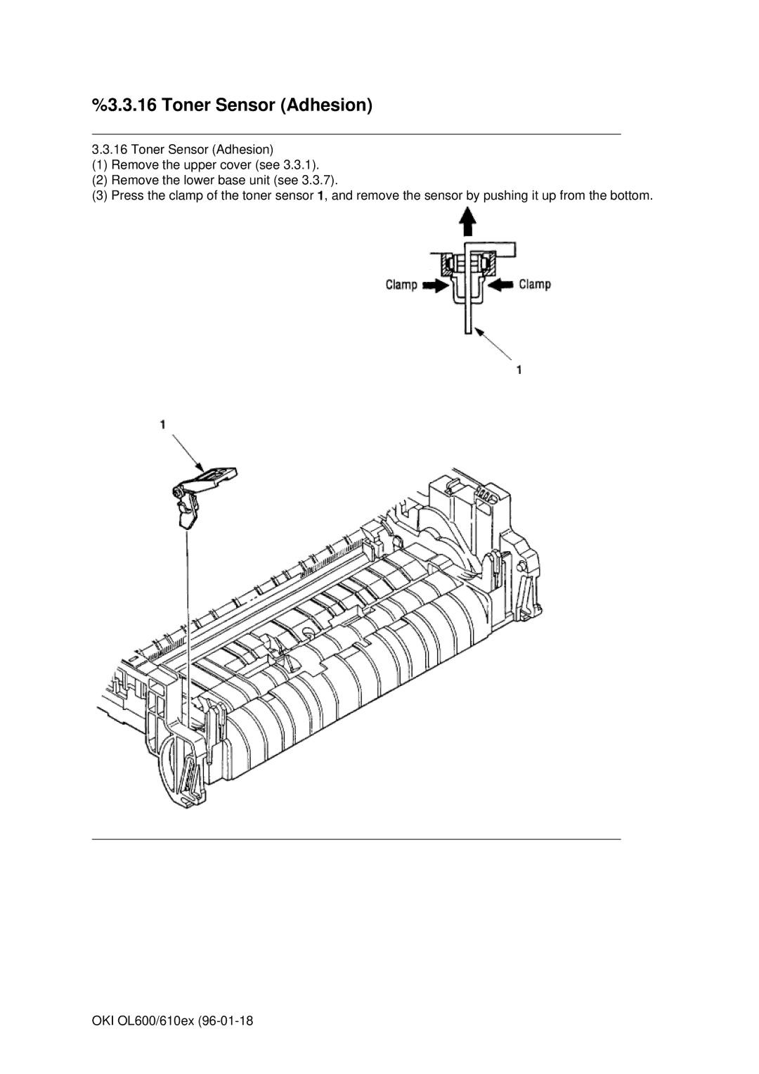 Oki OL610EPS, OL600E manual Toner Sensor Adhesion 