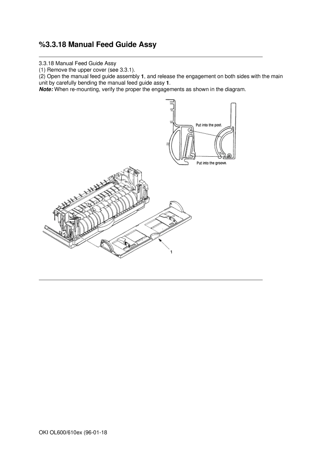 Oki OL600E, OL610EPS manual Manual Feed Guide Assy 