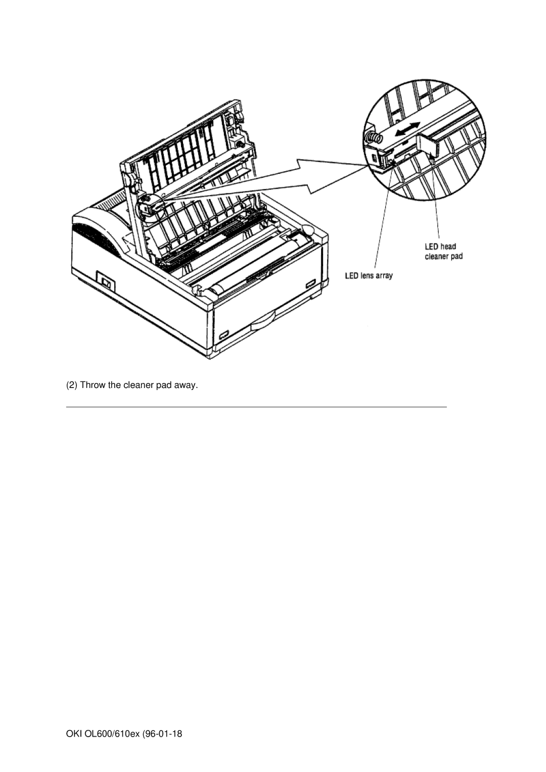 Oki OL610EPS, OL600E manual Throw the cleaner pad away OKI OL600/610ex 