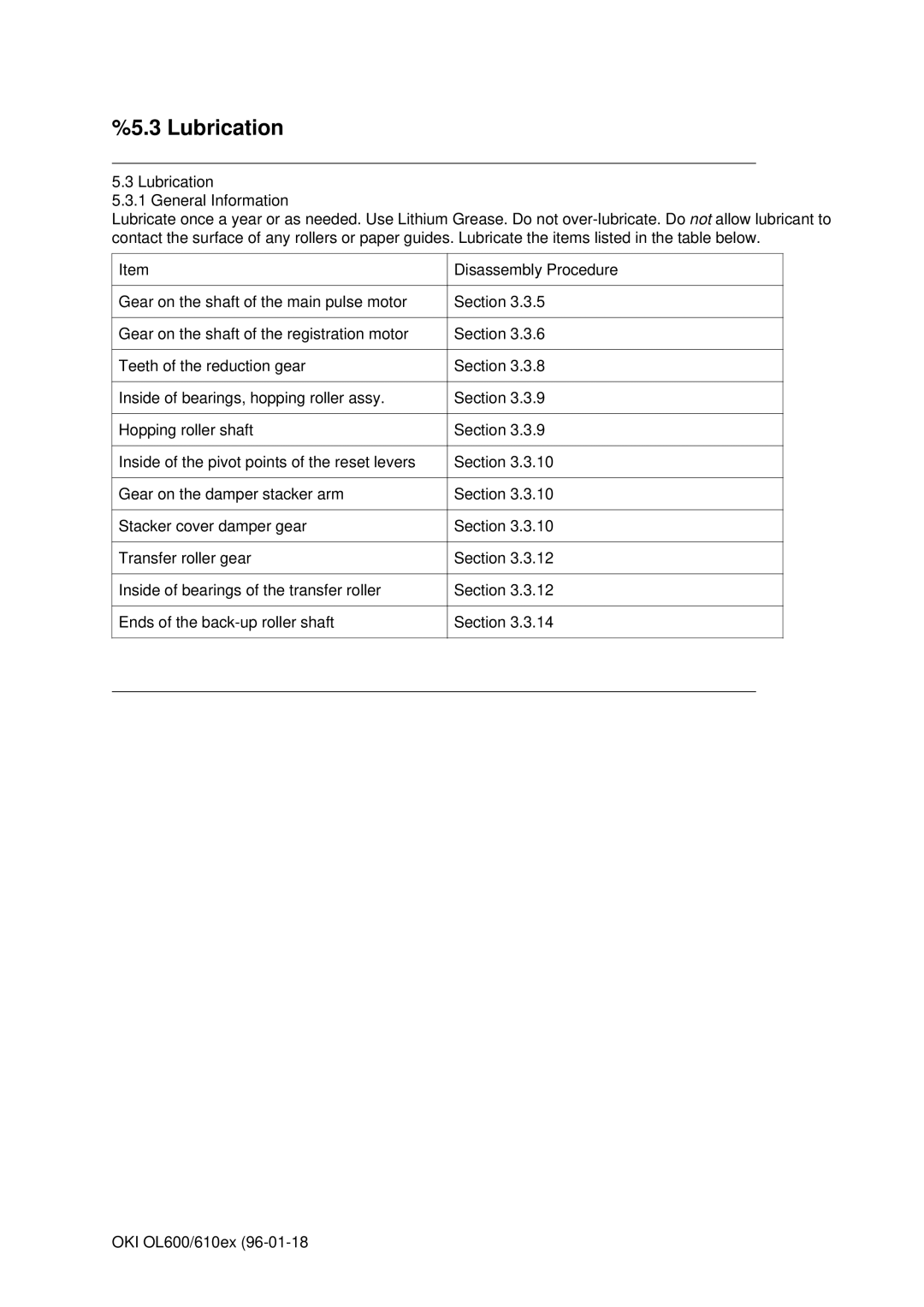 Oki OL600E, OL610EPS manual Lubrication 