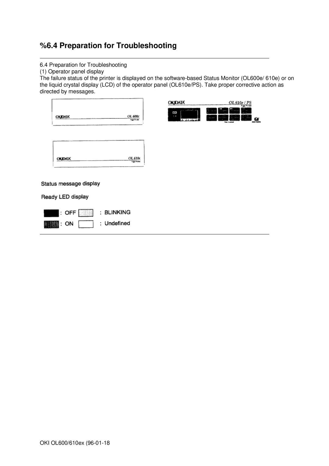 Oki OL610EPS, OL600E manual Preparation for Troubleshooting 