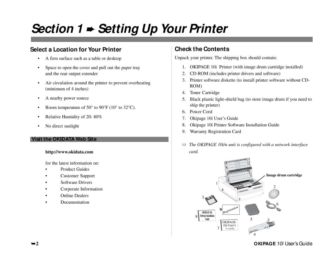 Oki PAGE 10I manual Setting Up Your Printer, Select a Location for Your Printer, Check the Contents 