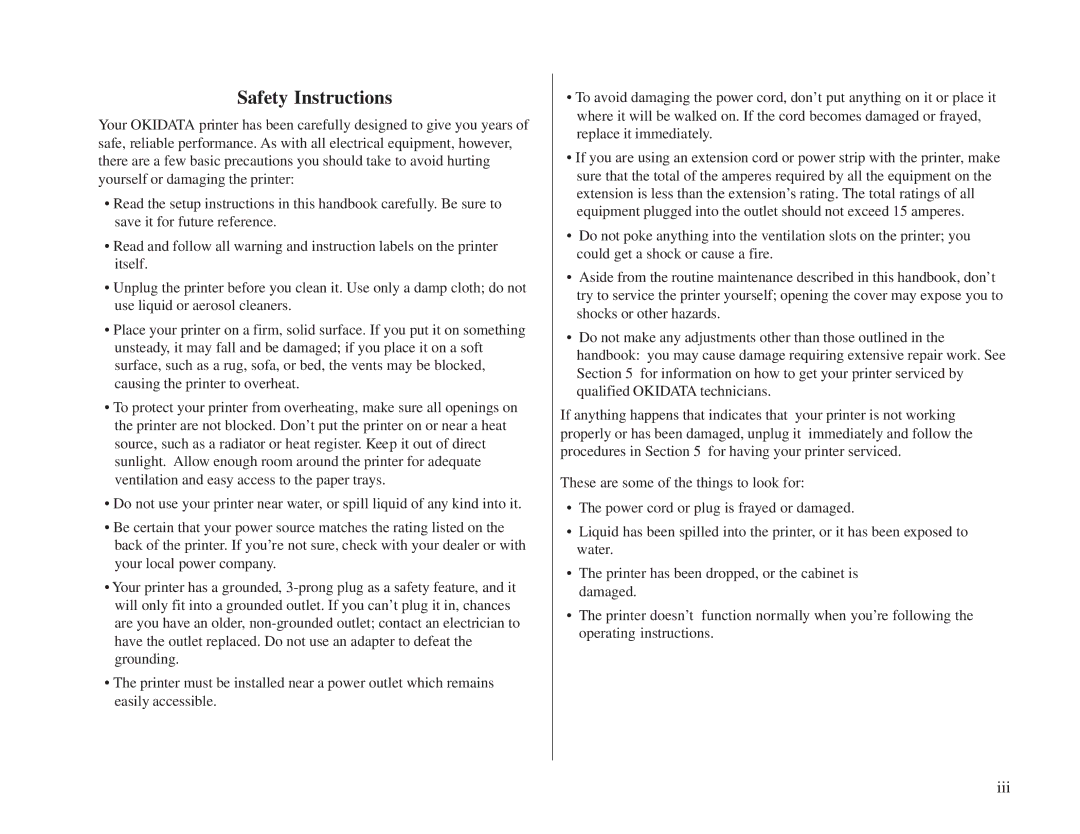 Oki PAGE 10I manual Safety Instructions 