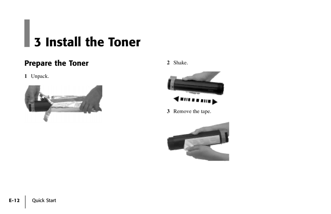 Oki PAGE 18 quick start Install the Toner, Prepare the Toner 