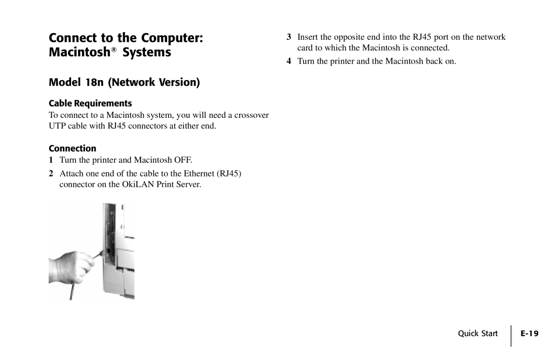 Oki PAGE 18 quick start Connect to the Computer Macintosh Systems, Model 18n Network Version 