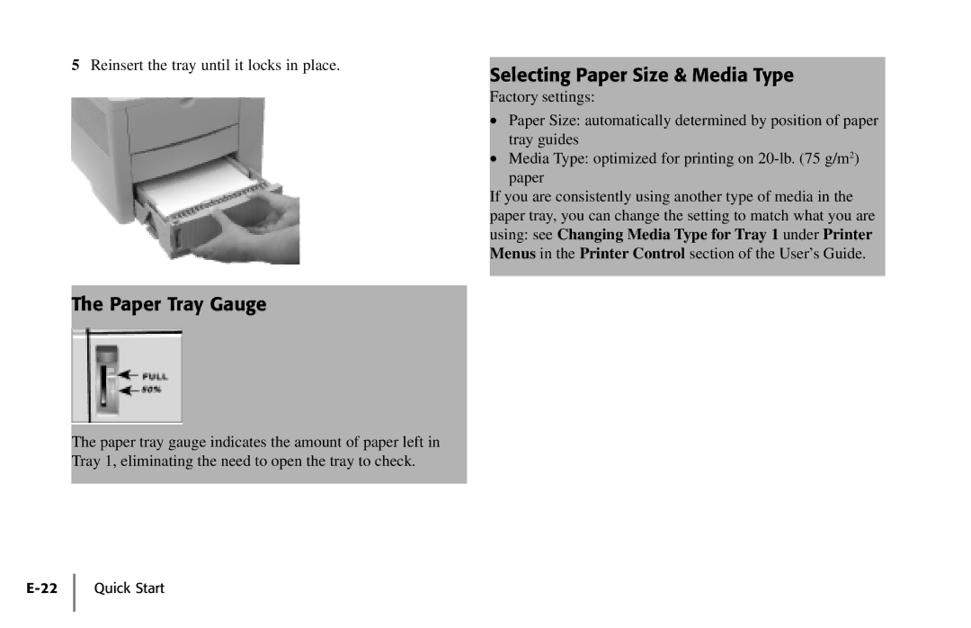 Oki PAGE 18 quick start Paper Tray Gauge, Selecting Paper Size & Media Type 