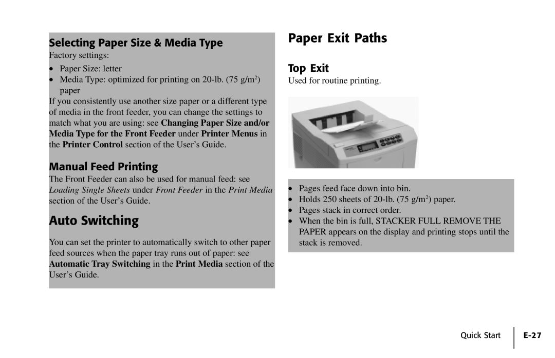 Oki PAGE 18 quick start Auto Switching, Paper Exit Paths, Manual Feed Printing, Top Exit 