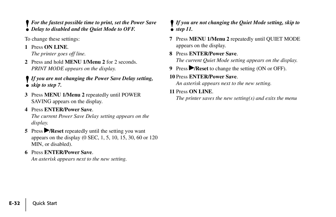 Oki PAGE 18 Current Power Save Delay setting appears on the display, An asterisk appears next to the new setting 