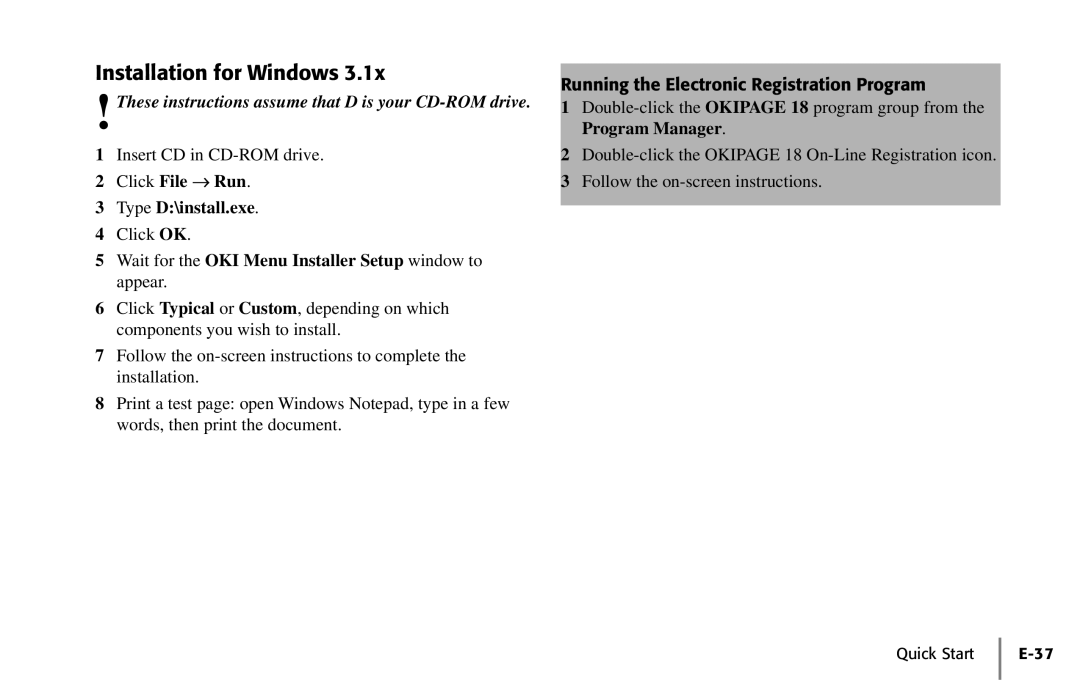 Oki PAGE 18 quick start Installation for Windows, Wait for the OKI Menu Installer Setup window to 