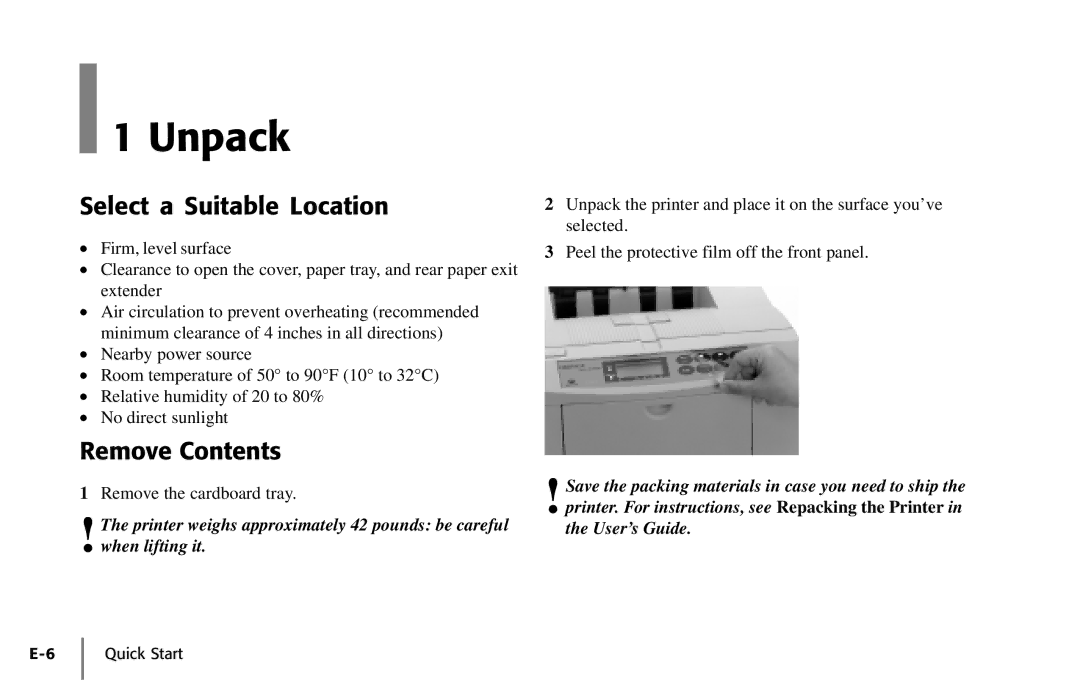 Oki PAGE 18 quick start Unpack, Select a Suitable Location, Remove Contents 