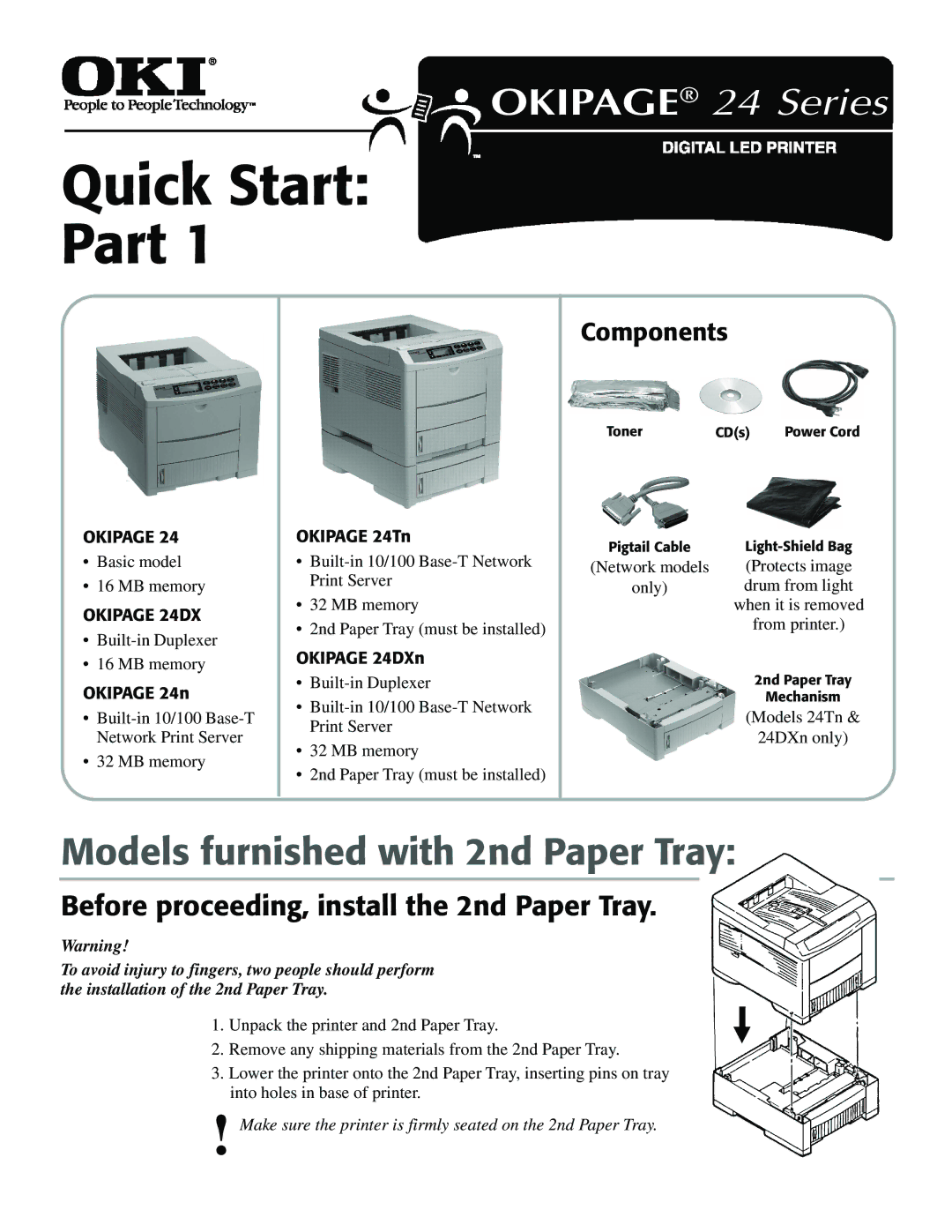 Oki PAGE 24 quick start Components, Okipage 24n, Okipage 24Tn, Okipage 24DXn 