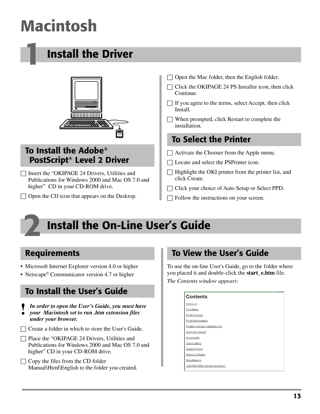 Oki PAGE 24 quick start Macintosh, Install the On-Line User’s Guide 