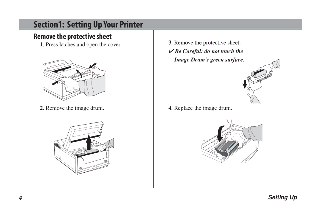 Oki PAGE 6E manual Setting Up Your Printer, Remove the protective sheet 