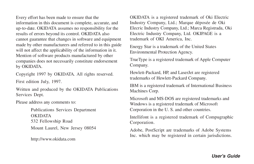 Oki PAGE 6E manual Users Guide 