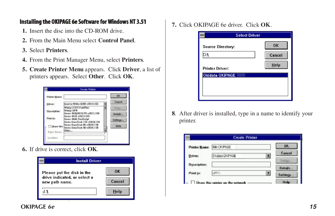 Oki PAGE 6E manual Installing the Okipage 6e Software for Windows NT 