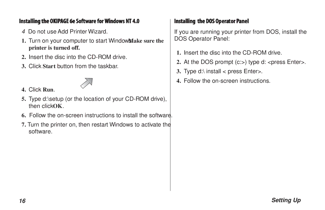 Oki PAGE 6E manual Installing the DOS Operator Panel 